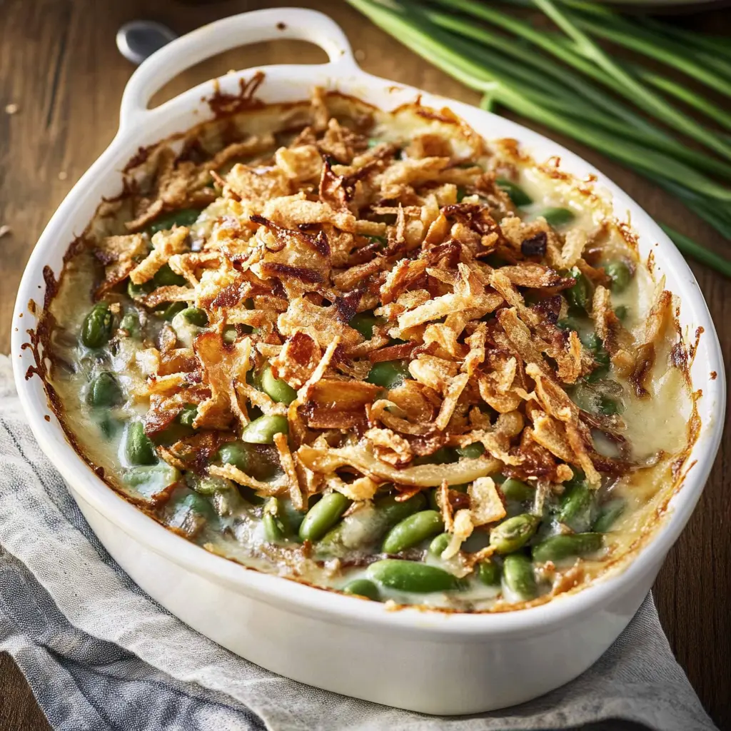 CAMPBELLS GREEN BEAN CASSEROLE centered hero view, clean and uncluttered