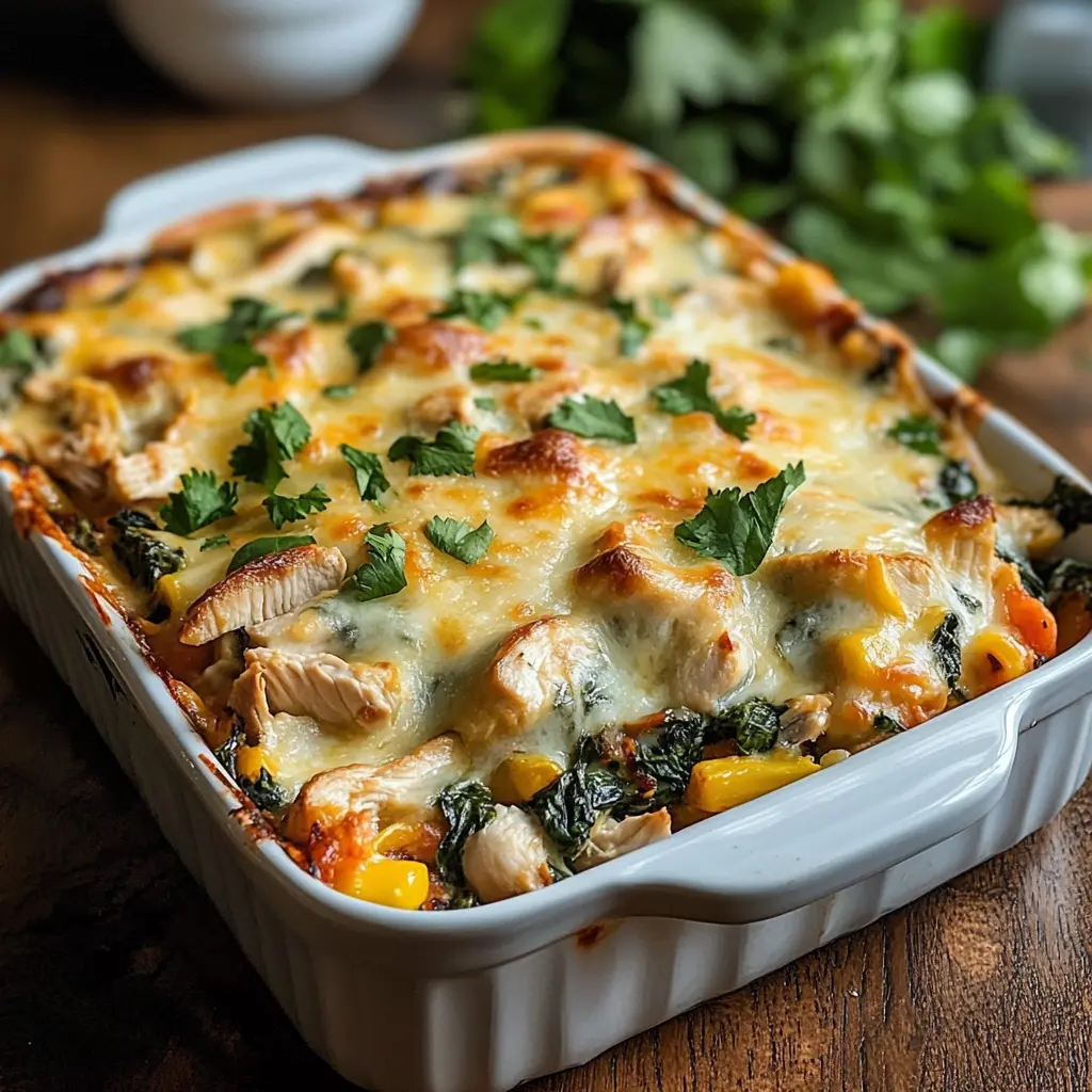 Comforting Chicken Tortilla Spinach Casserole 3 CHICKEN TORTILLA SPINACH CASSEROLE centered hero view, clean and uncluttered