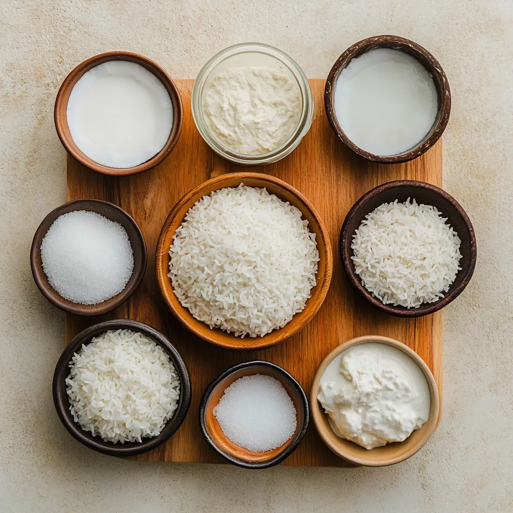 Ingredients laid out for Coconut Rice recipe made in Instant Pot or stovetop