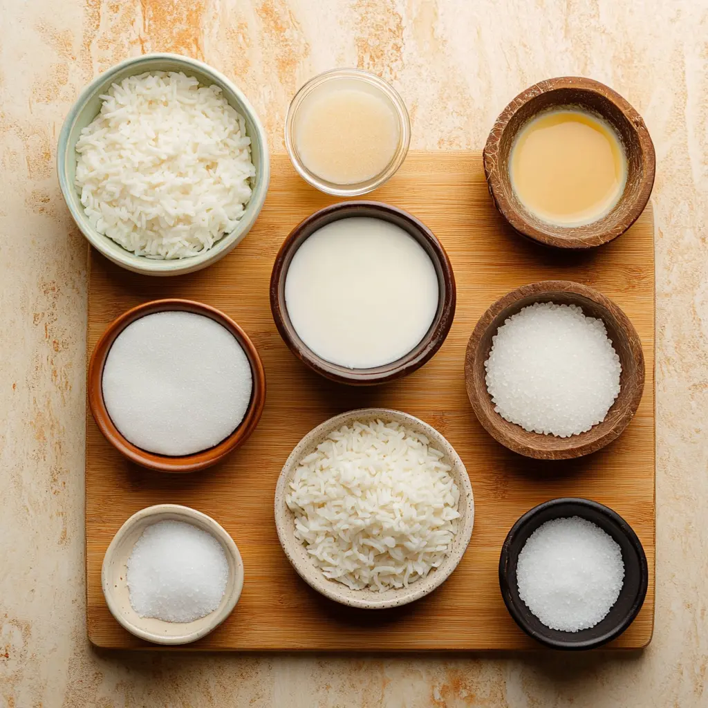 Make Coconut Rice Recipe Easily with Our Guide 3 Ingredients for Coconut Rice Recipe arranged neatly on a clean surface