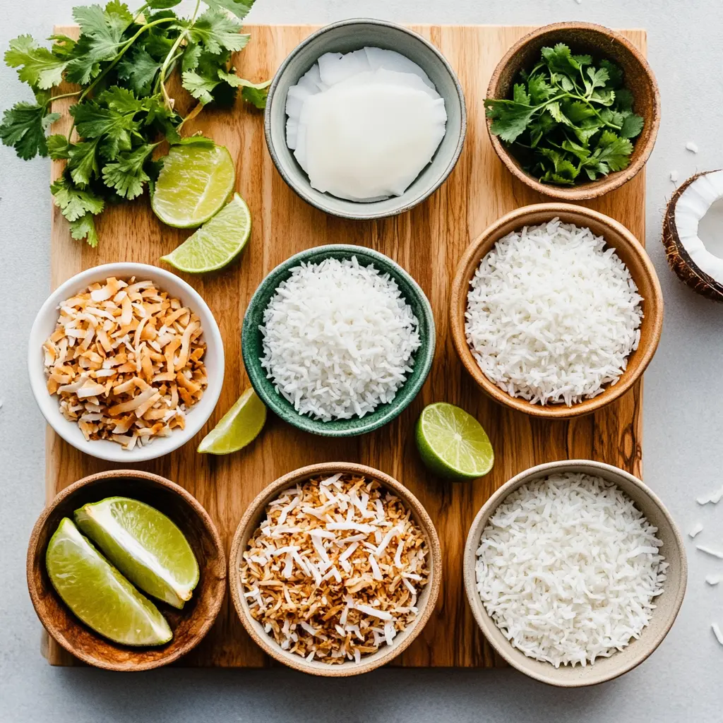 Ingredients for Coconut Rice laid out neatly