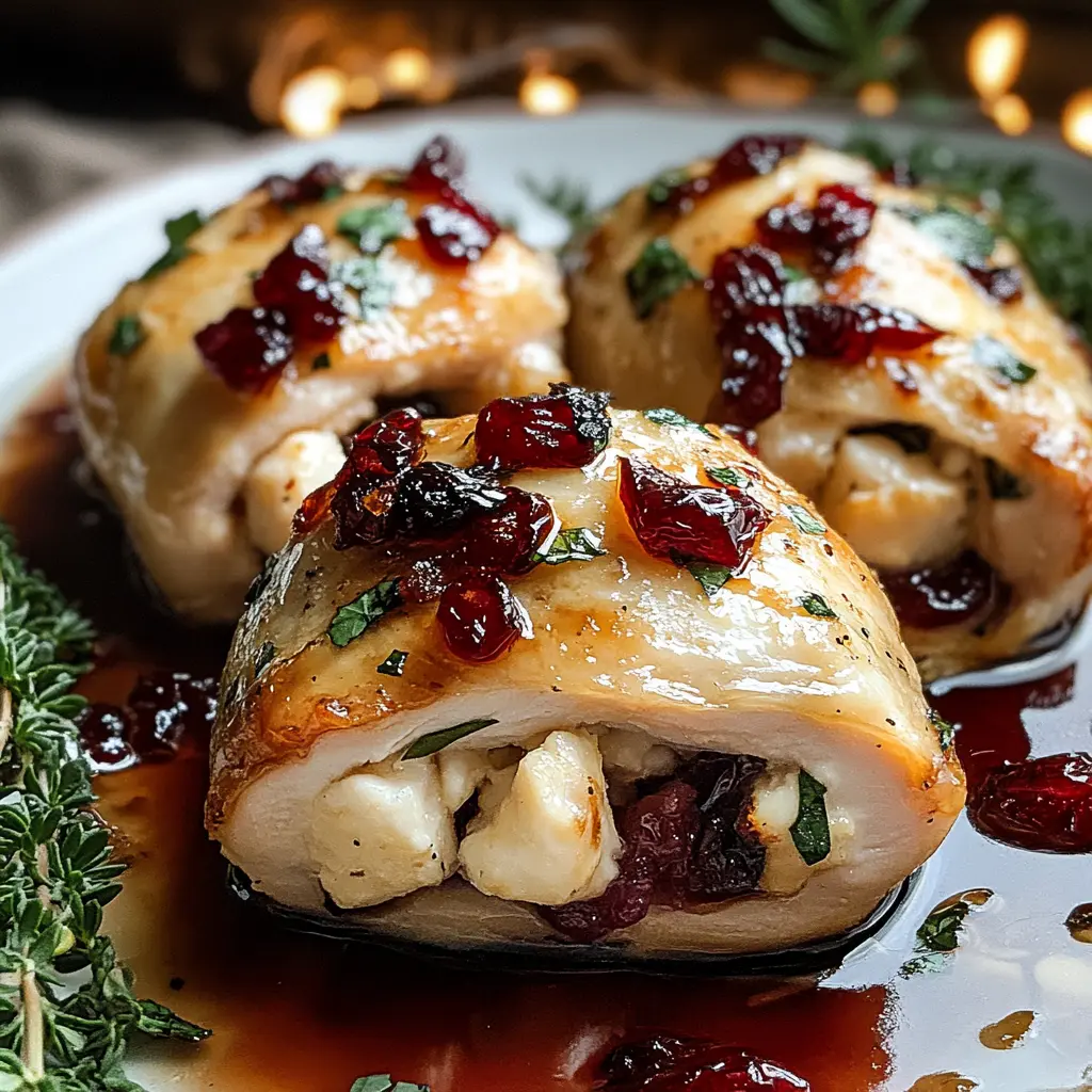 CRANBERRY AND BRIE STUFFED CHICKEN centered hero view, clean and uncluttered