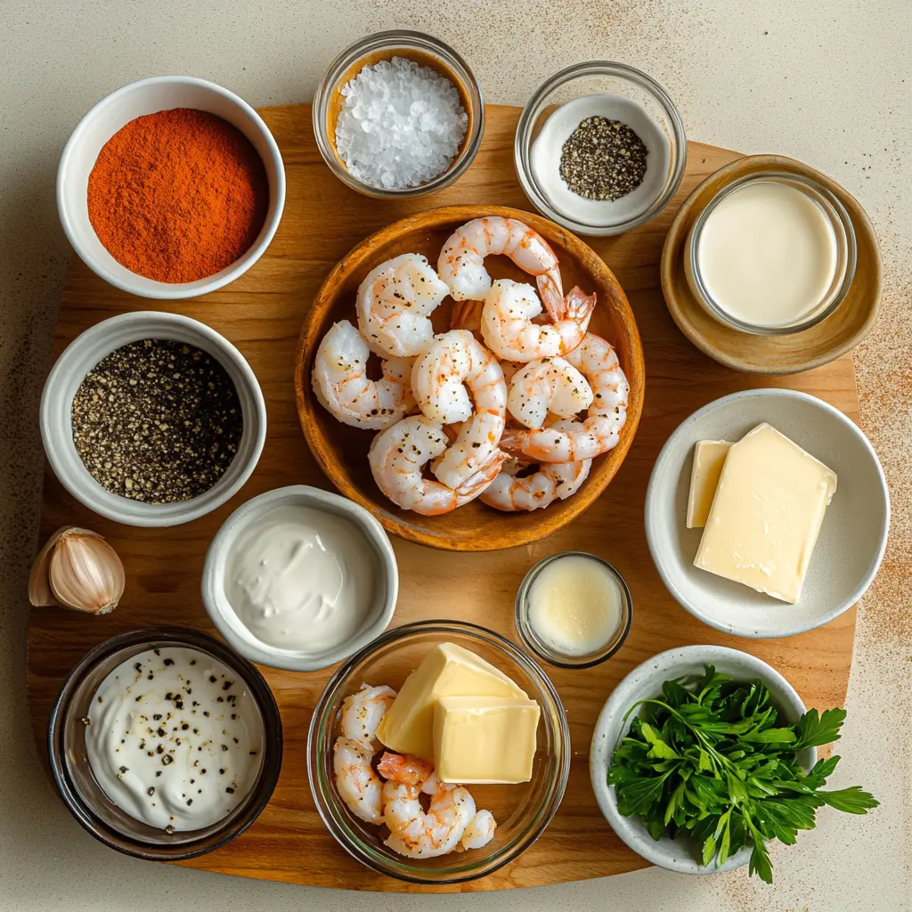 CREAMY GARLIC SHRIMP centered hero view, clean and uncluttered