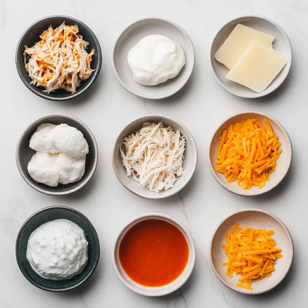 CROCKPOT BUFFALO CHICKEN DIP centered hero view, clean and uncluttered