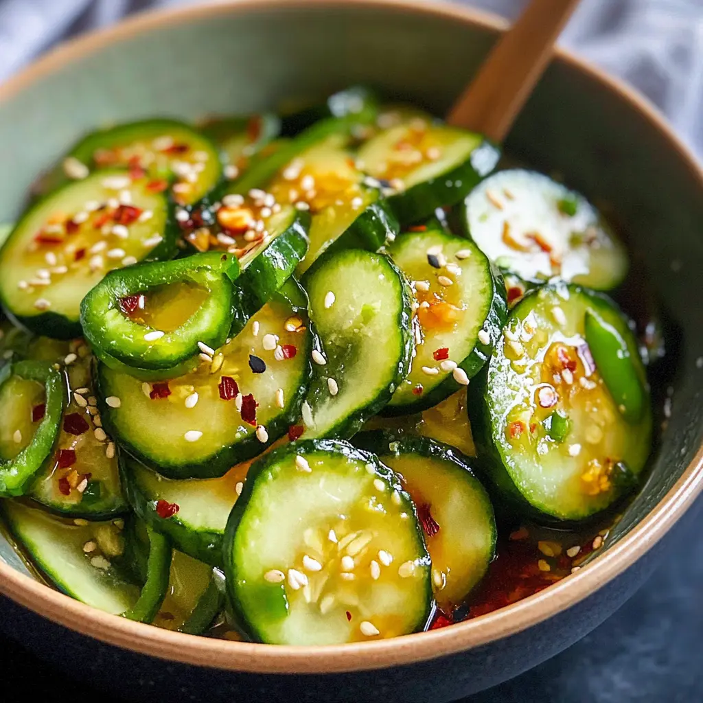 EASY ASIAN CUCUMBER SALAD centered hero view, clean and uncluttered