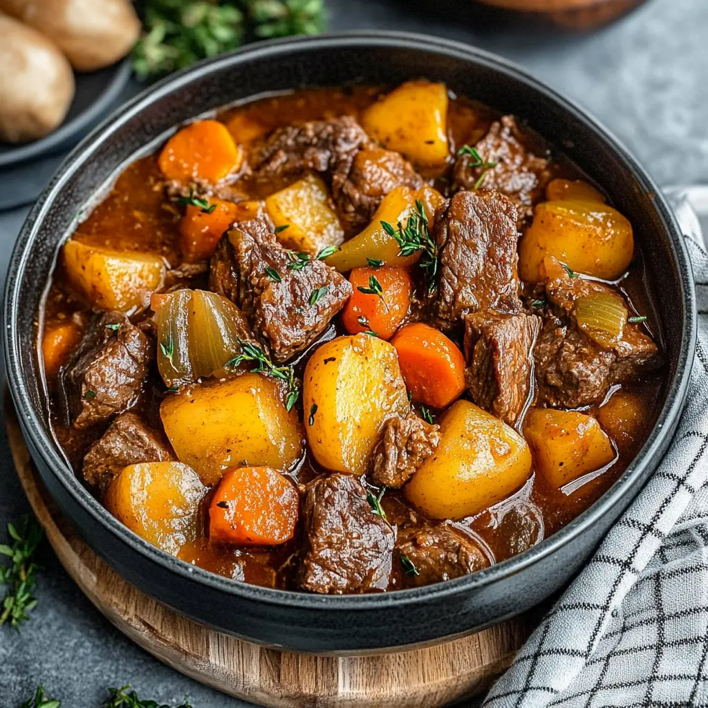 EASY HOMEMADE BEEF STEW centered hero view, clean and uncluttered