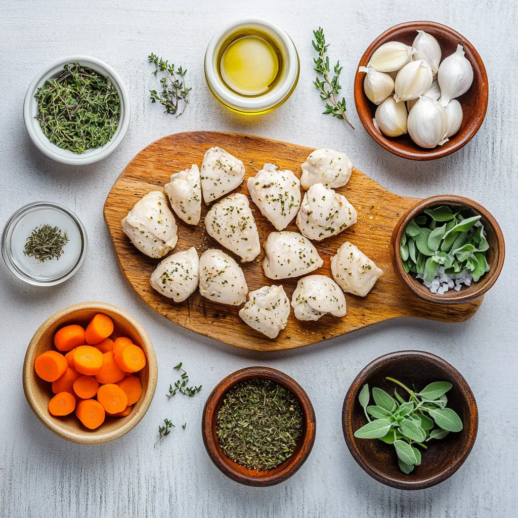 Garlic Herb Chicken with Carrot centered hero view, clean and uncluttered