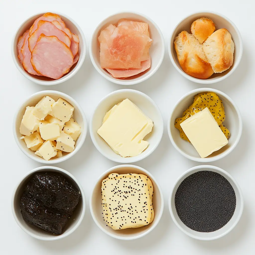 HAM AND HAVARTI CHEESE SLIDERS centered hero view, clean and uncluttered