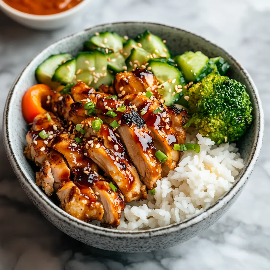 Healthy Sticky Chicken Bowls centered hero view, clean and uncluttered