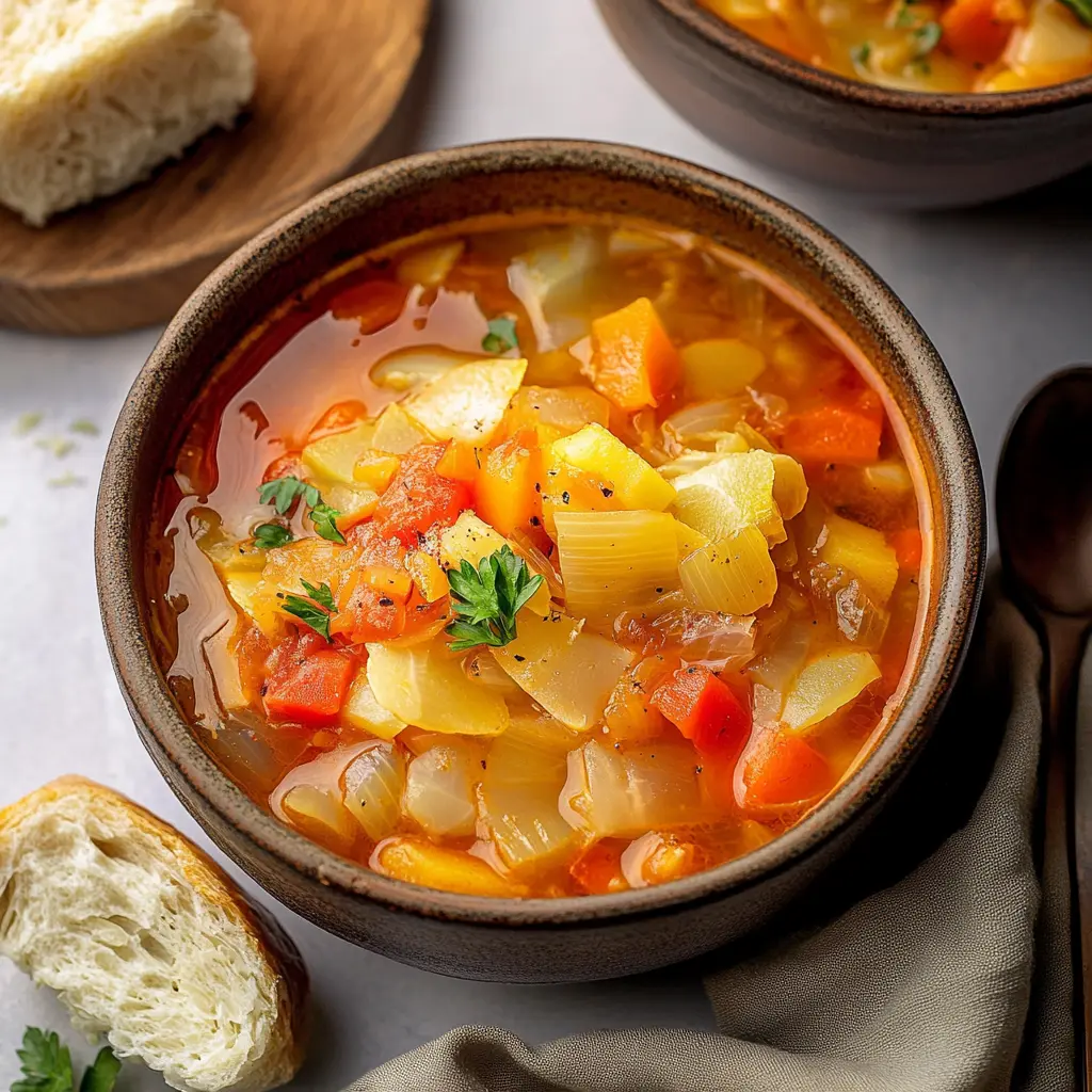 Hearty Cabbage Soup centered hero view, clean and uncluttered