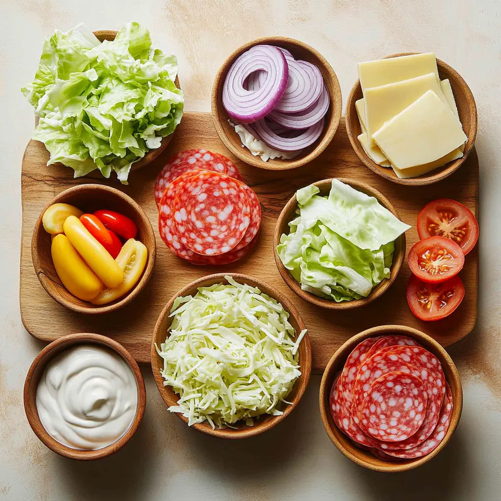 ITALIAN GRINDER SALAD SANDWICH centered hero view, clean and uncluttered