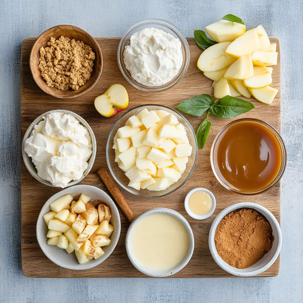 NO BAKE APPLE PIE CHEESECAKE centered hero view, clean and uncluttered