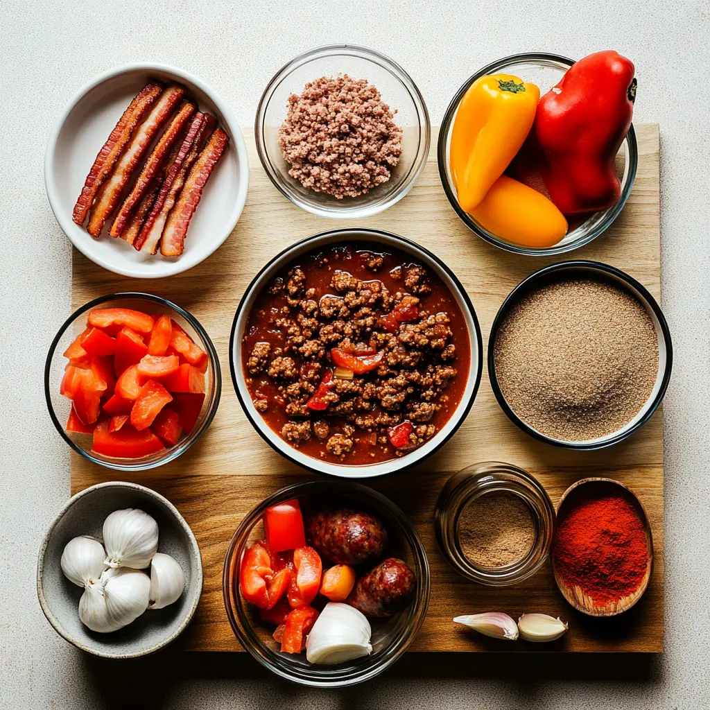 Ingredients for Paleo Chili laid out neatly