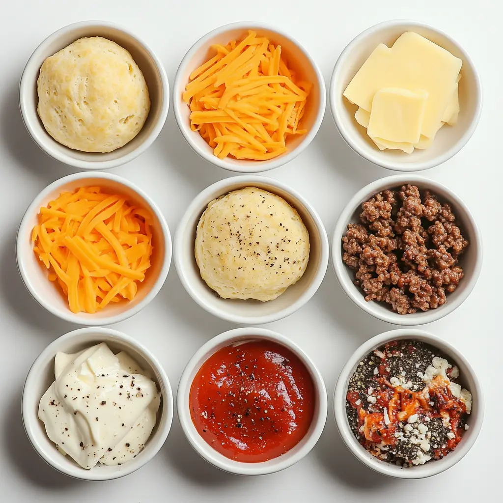 Discover Parmesan Cheeseburger Bombs For Game Day Fun 3 Ingredients for Parmesan Cheeseburger Bombs laid out on a clean surface