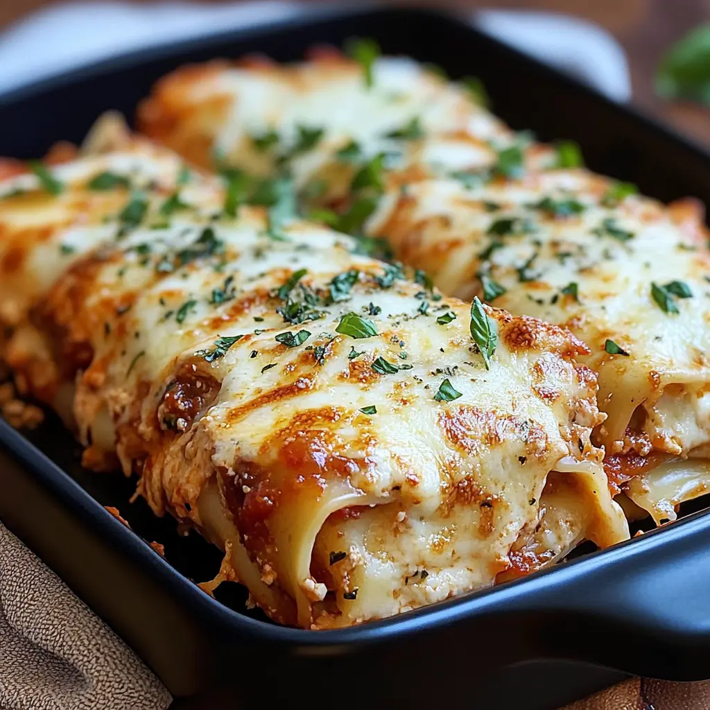 PARMESAN CHICKEN LASAGNA ROLL-UPS centered hero view, clean and uncluttered