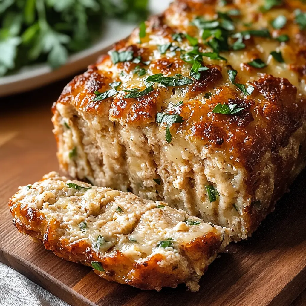 PARMESAN CHICKEN MEATLOAF centered hero view, clean and uncluttered