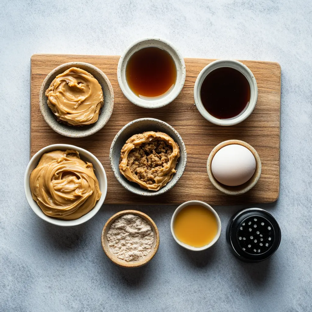 Ingredients for peanut butter cookies laid out neatly