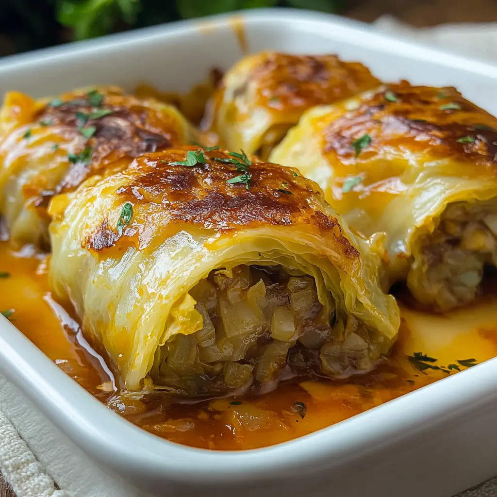 POLISH STUFFED CABBAGE ROLLS centered hero view, clean and uncluttered