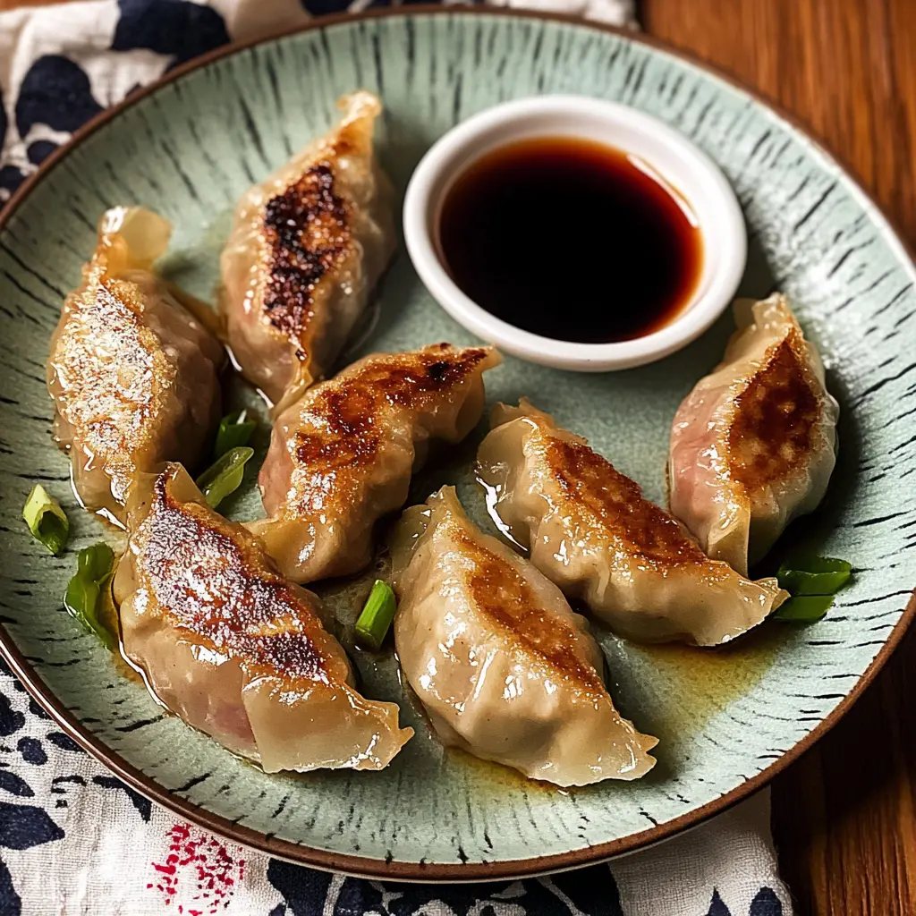 PORK AND CABBAGE POTSTICKERS centered hero view, clean and uncluttered