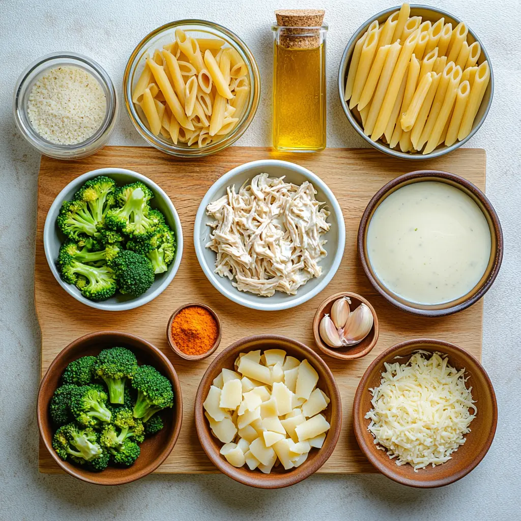 Simple Rotisserie Chicken Broccoli Pasta You'll Love 3 ROTISSERIE CHICKEN BROCCOLI PASTA centered hero view, clean and uncluttered