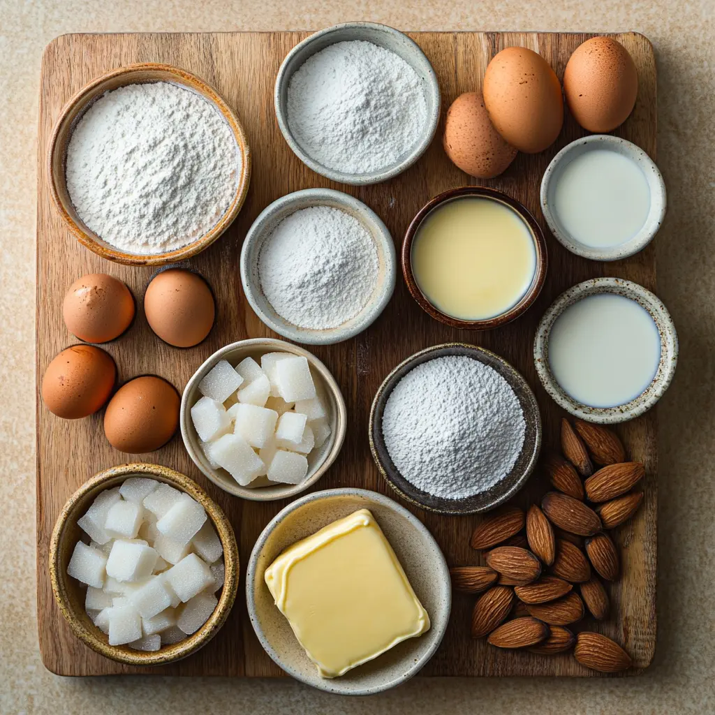 Ingredients laid out for Slap Ya Momma Pound Cake Recipe, clean and uncluttered