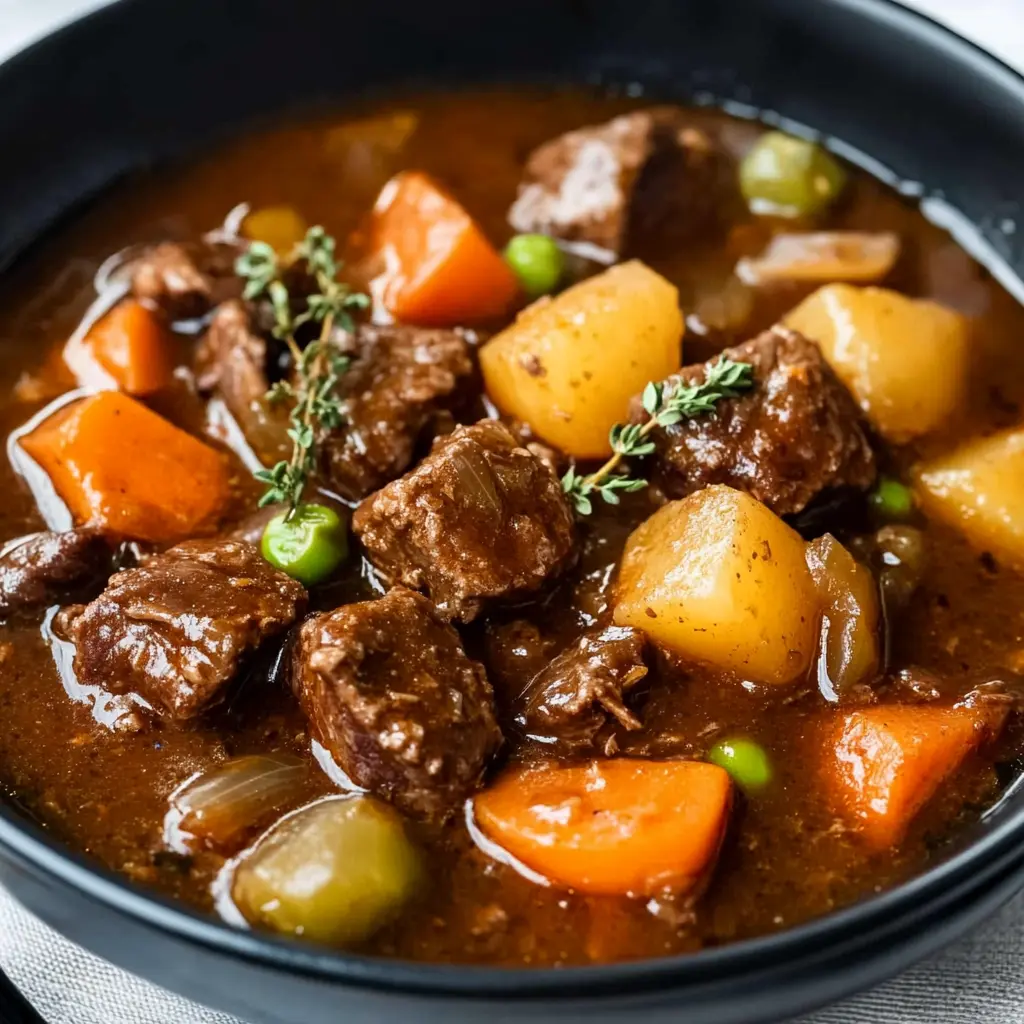 SLOW COOKER BEEF STEW centered hero view, clean and uncluttered