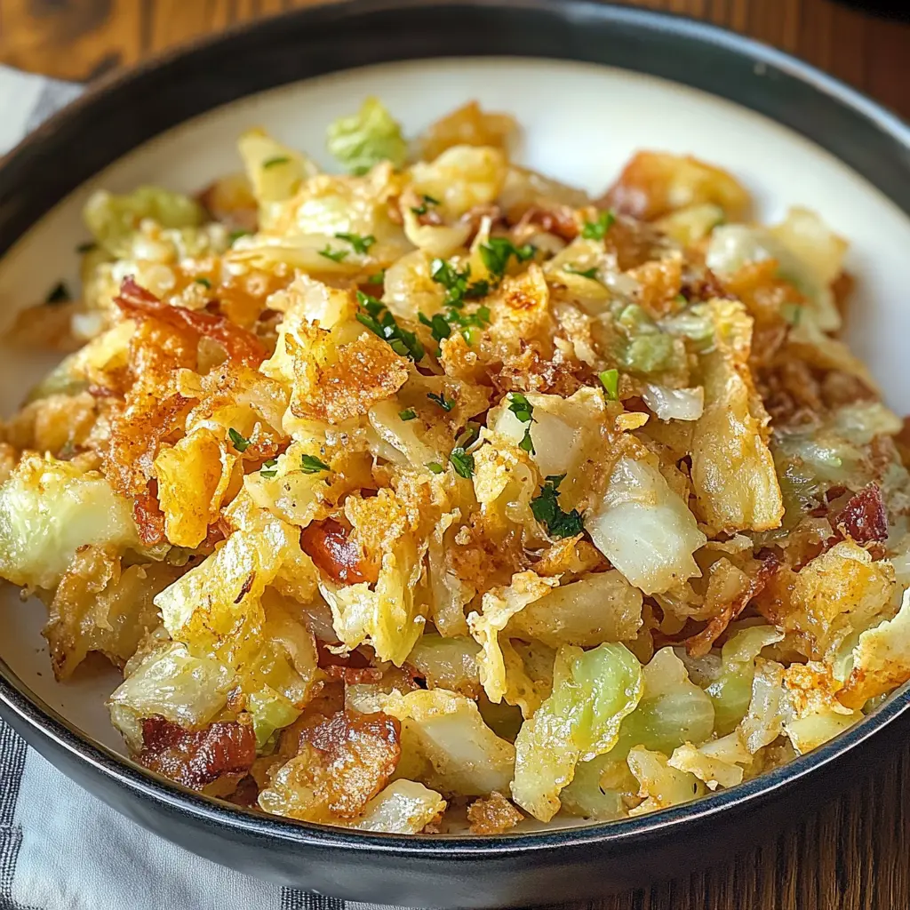 SOUTHERN FRIED CABBAGE centered hero view, clean and uncluttered