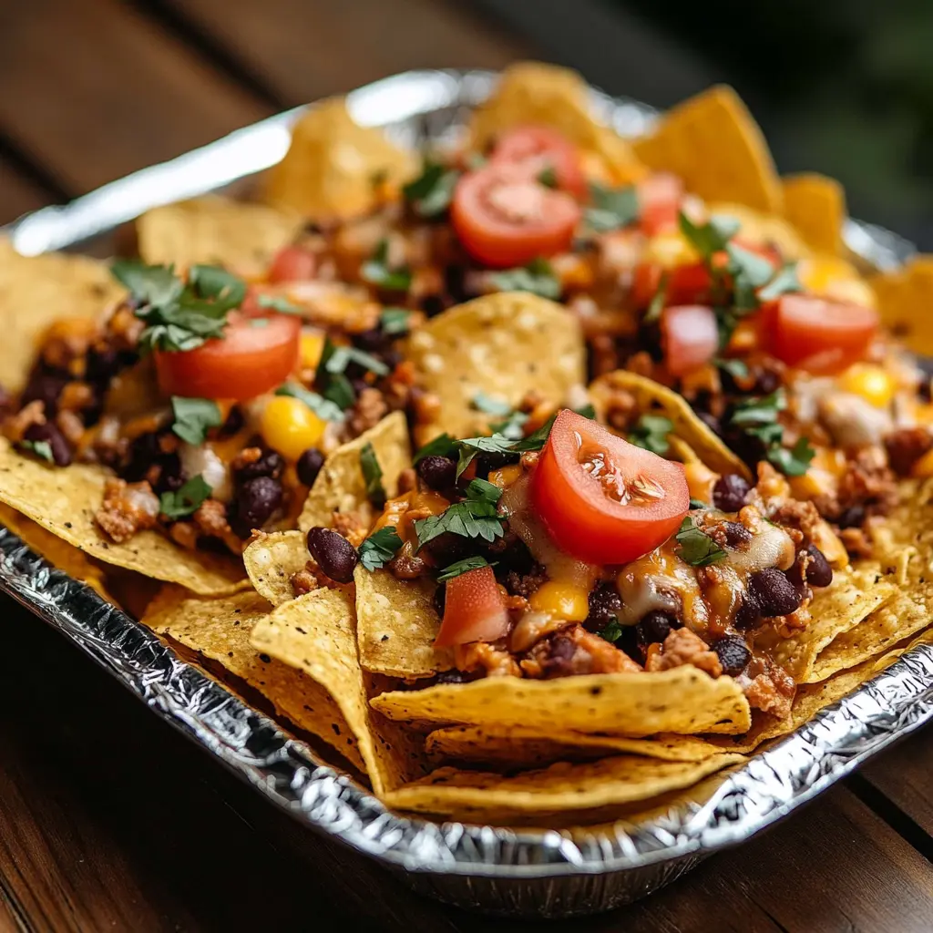TIN FOIL PACKET NACHOS centered hero view, clean and uncluttered