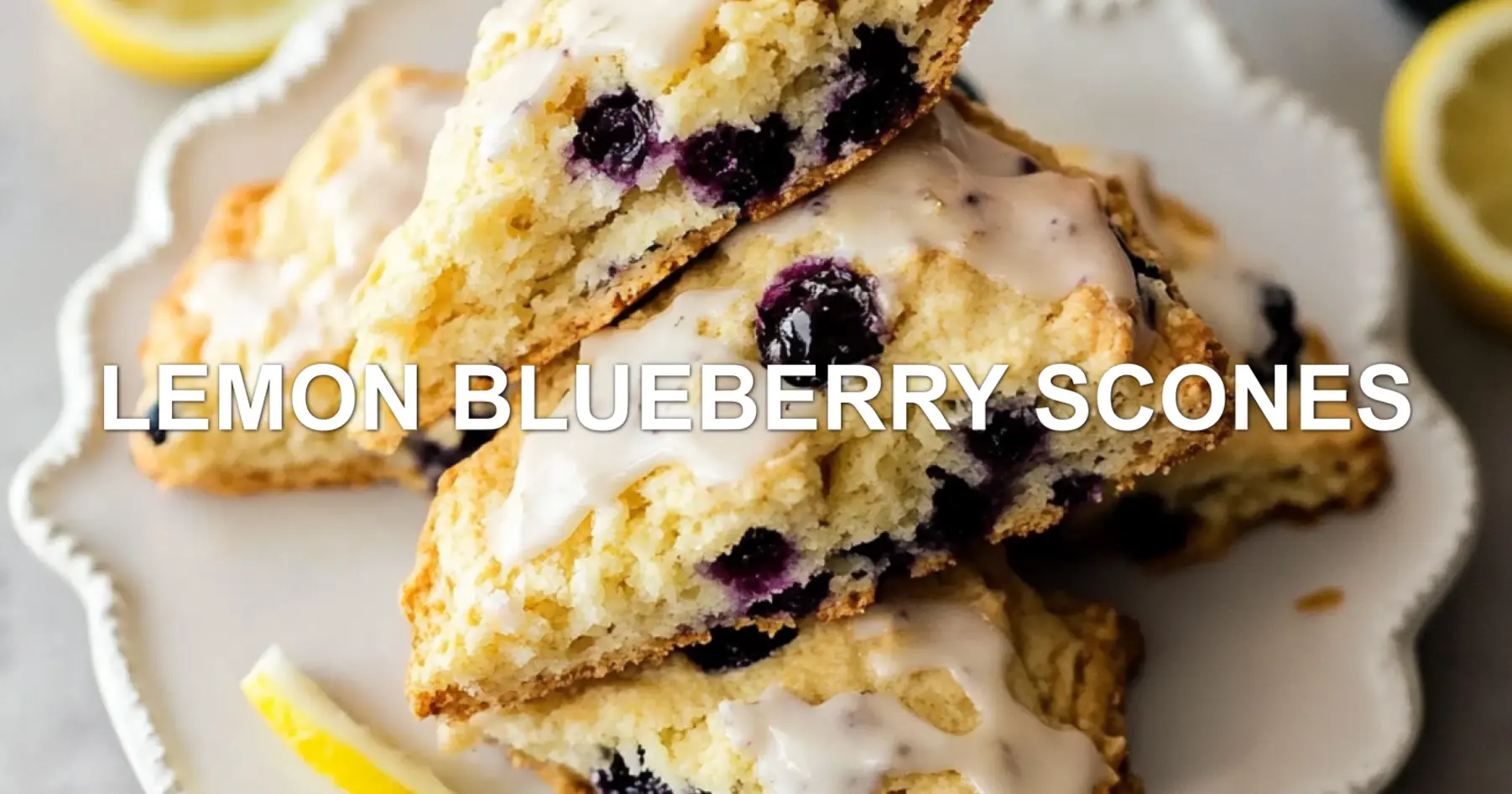 Discover Easy and Delicious Lemon Blueberry Scones Recipe 2 LEMON BLUEBERRY SCONES centered hero view, clean and uncluttered