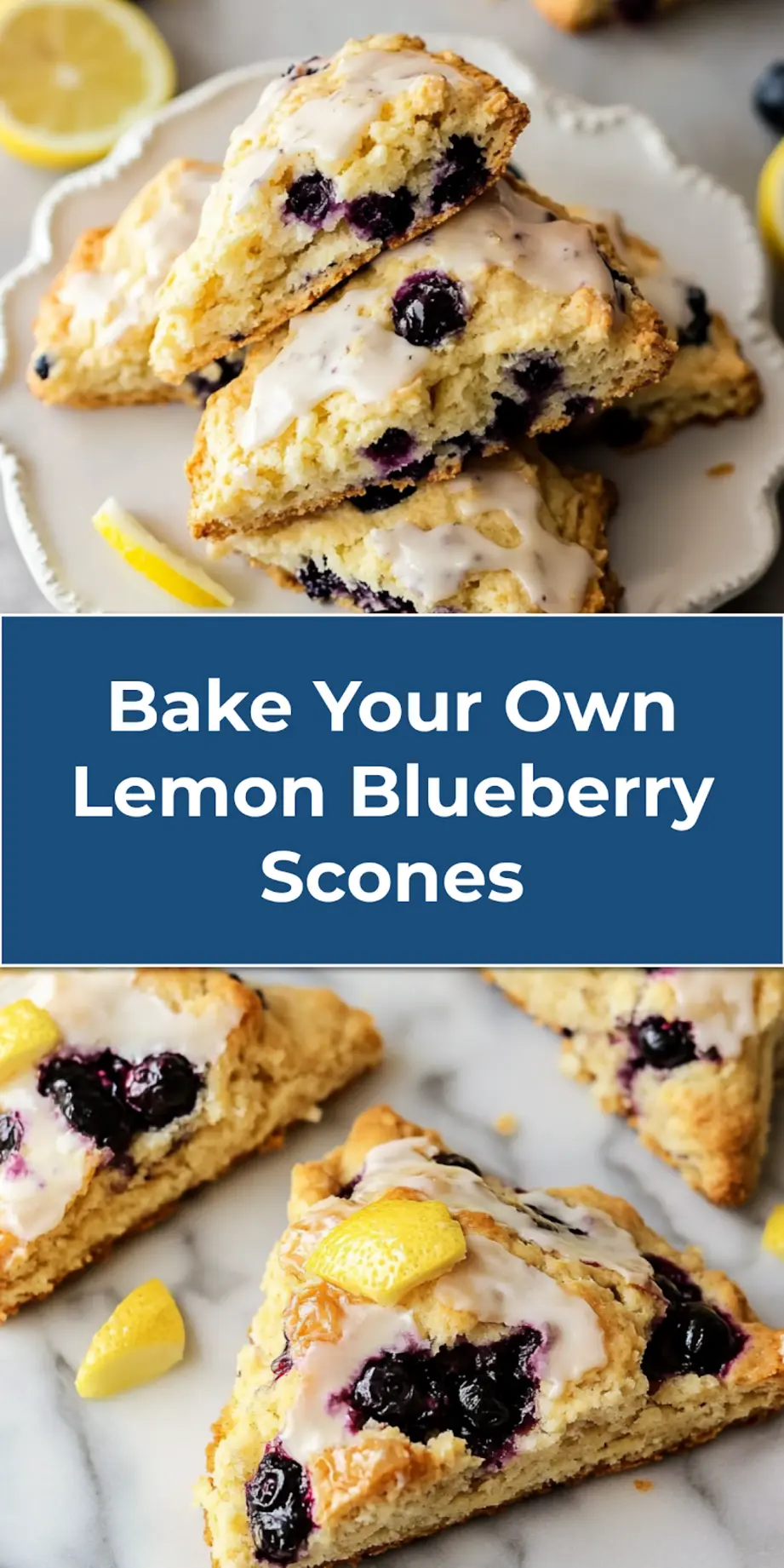 Discover Easy and Delicious Lemon Blueberry Scones Recipe 4 LEMON BLUEBERRY SCONES centered hero view, clean and uncluttered_pin