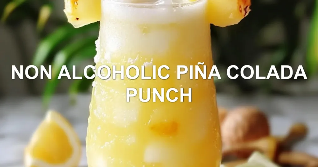 NON ALCOHOLIC PIÑA COLADA PUNCH centered hero view, clean and uncluttered