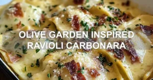 OLIVE GARDEN INSPIRED RAVIOLI CARBONARA centered hero view, clean and uncluttered