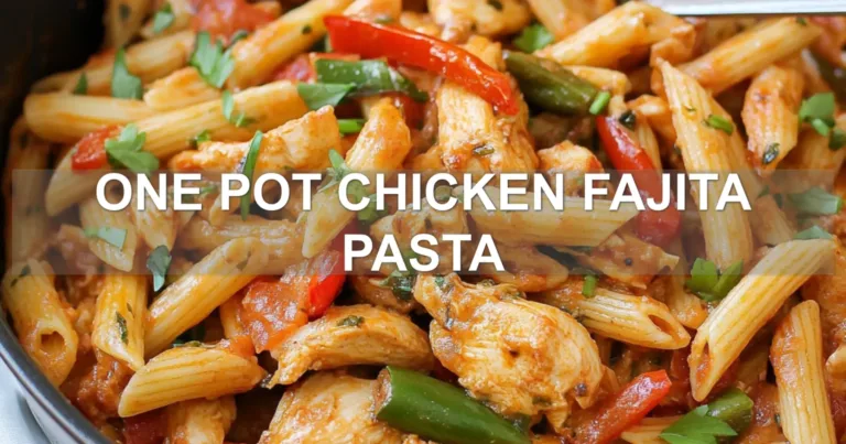 ONE POT CHICKEN FAJITA PASTA centered hero view, clean and uncluttered