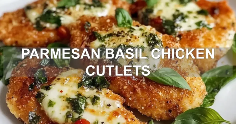 PARMESAN BASIL CHICKEN CUTLETS centered hero view, clean and uncluttered