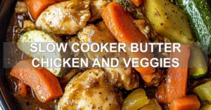 SLOW COOKER BUTTER CHICKEN AND VEGGIES centered hero view, clean and uncluttered