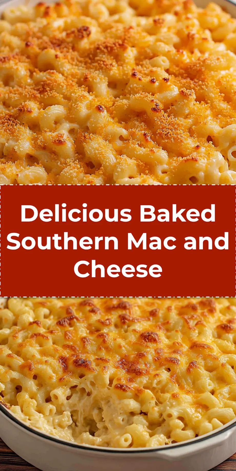 Southern Mac and Cheese Baked plated, clean and uncluttered