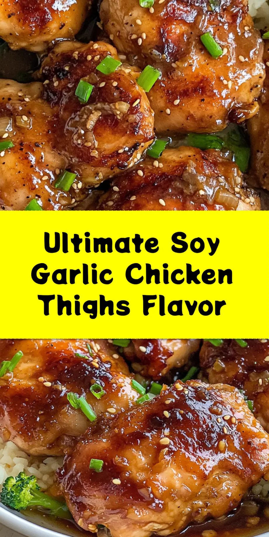 SOY GARLIC CHICKEN THIGHS centered hero view, clean and uncluttered_pin