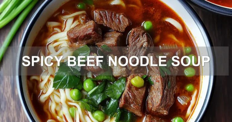 SPICY BEEF NOODLE SOUP centered hero view, clean and uncluttered