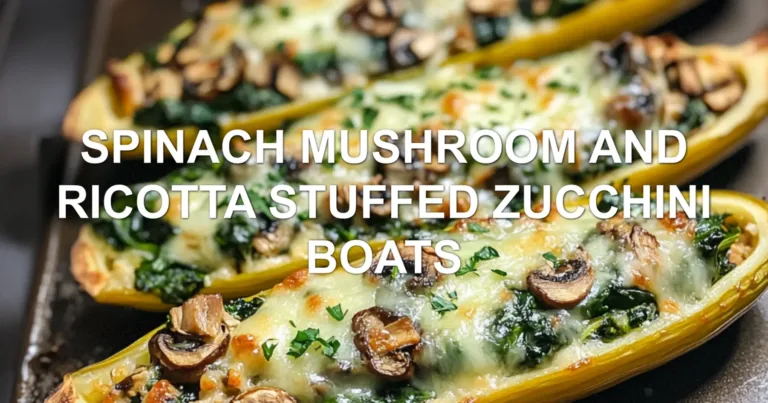 SPINACH MUSHROOM AND RICOTTA STUFFED ZUCCHINI BOATS centered hero view, clean and uncluttered