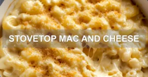 STOVETOP MAC AND CHEESE centered hero view, clean and uncluttered