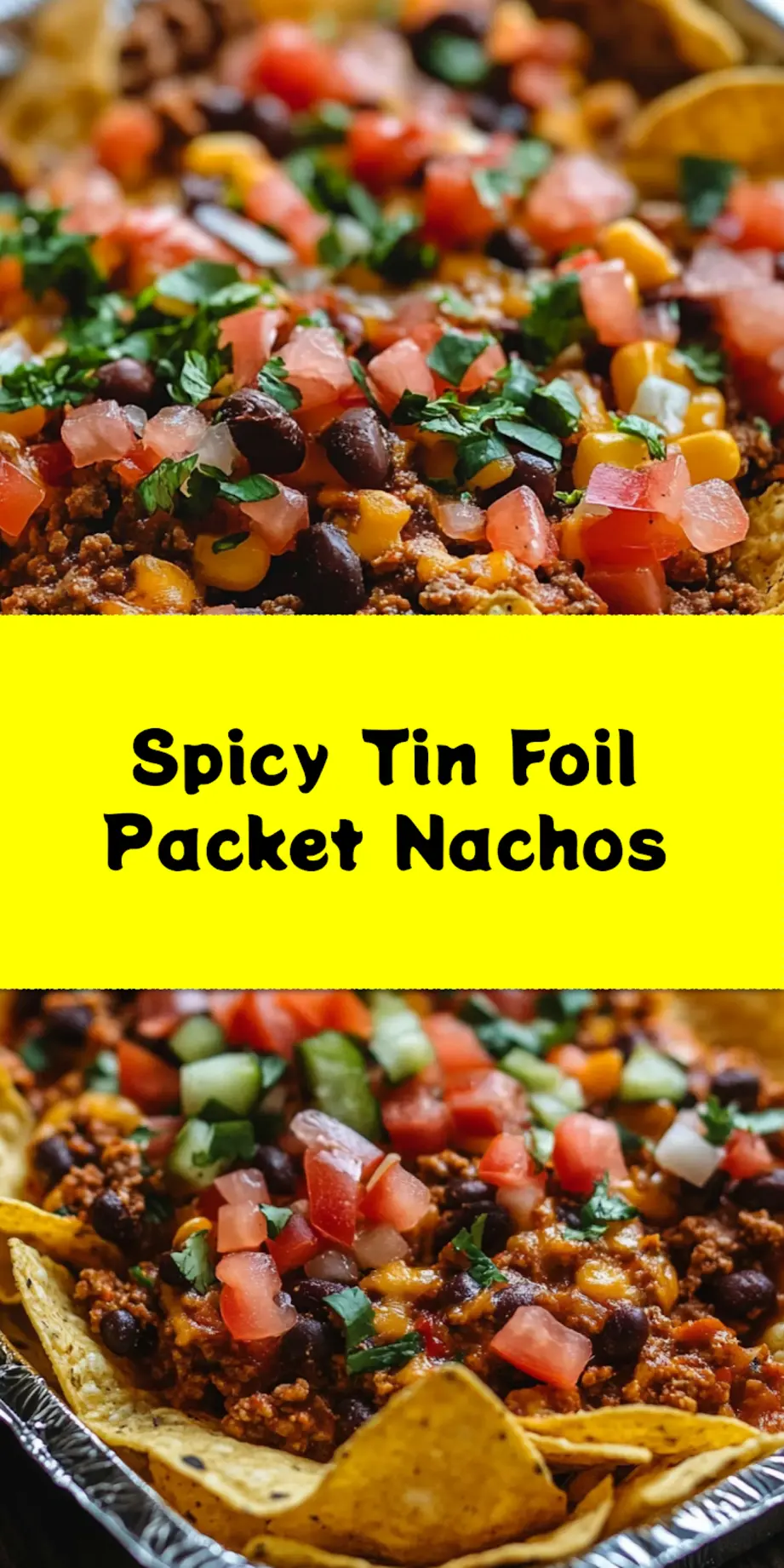 TIN FOIL PACKET NACHOS centered hero view, clean and uncluttered_pin