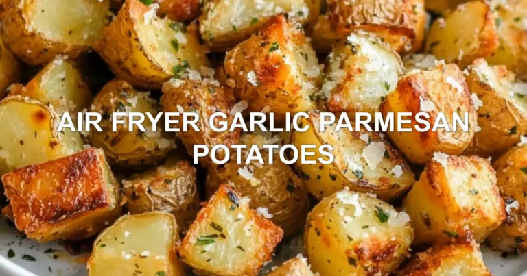 AIR FRYER GARLIC PARMESAN POTATOES centered hero view, clean and uncluttered