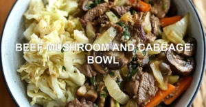 BEEF MUSHROOM AND CABBAGE BOWL centered hero view, clean and uncluttered