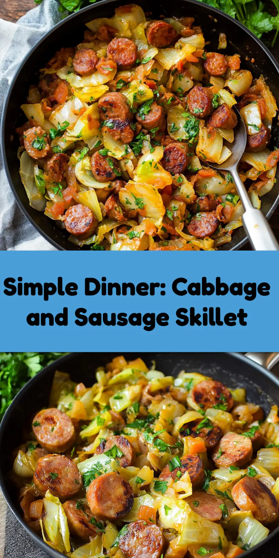 CABBAGE AND SAUSAGE SKILLET centered hero view, clean and uncluttered_pin