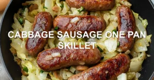CABBAGE SAUSAGE ONE PAN SKILLET centered hero view, clean and uncluttered