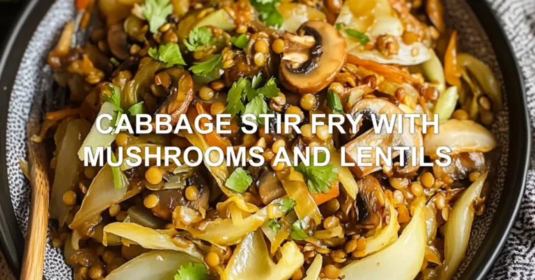CABBAGE STIR FRY WITH MUSHROOMS AND LENTILS centered hero view, clean and uncluttered