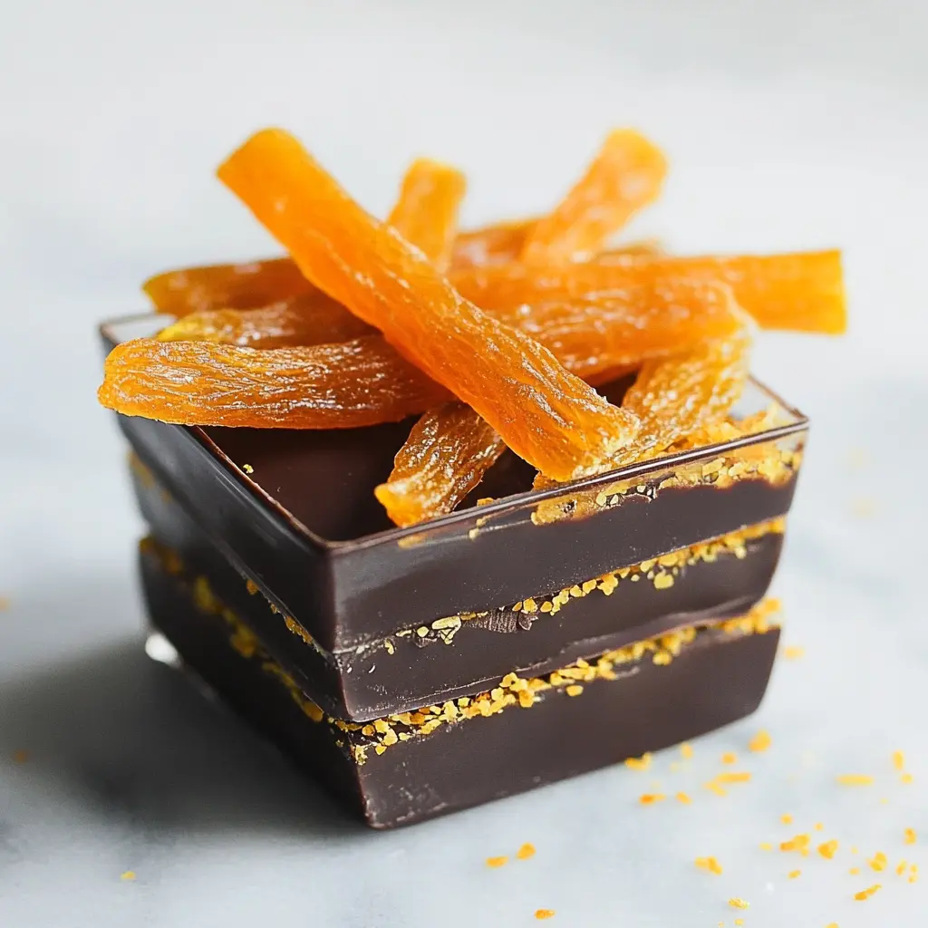 Candied orange peel chocolate centered hero view, clean and uncluttered
