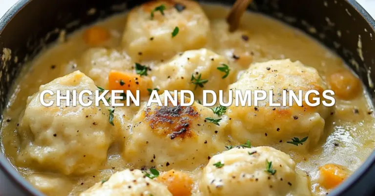 CHICKEN AND DUMPLINGS centered hero view, clean and uncluttered