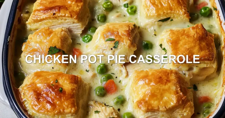 CHICKEN POT PIE CASSEROLE centered hero view, clean and uncluttered