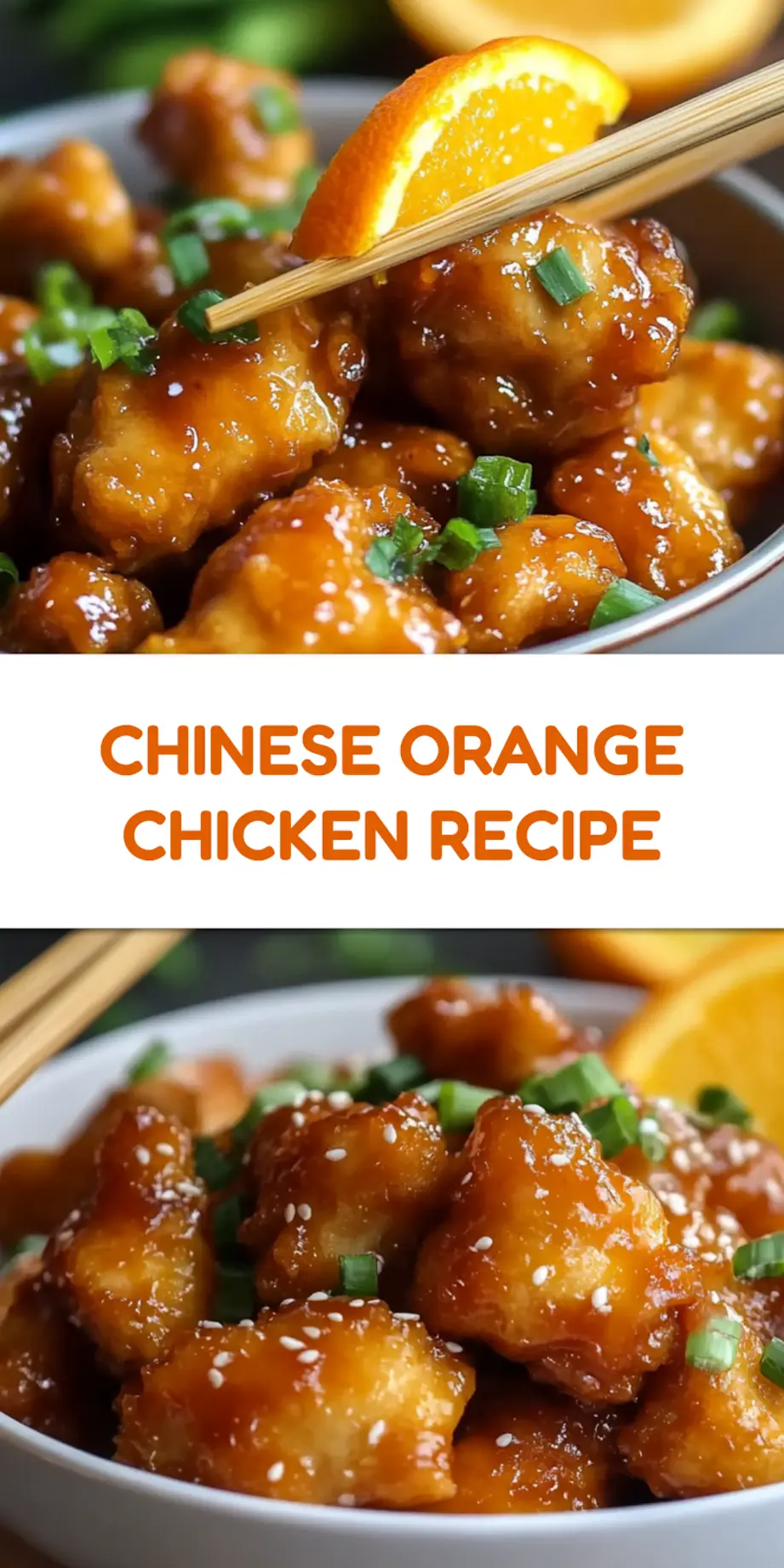 Chinese orange chicken plated with garnish, clean and inviting presentation